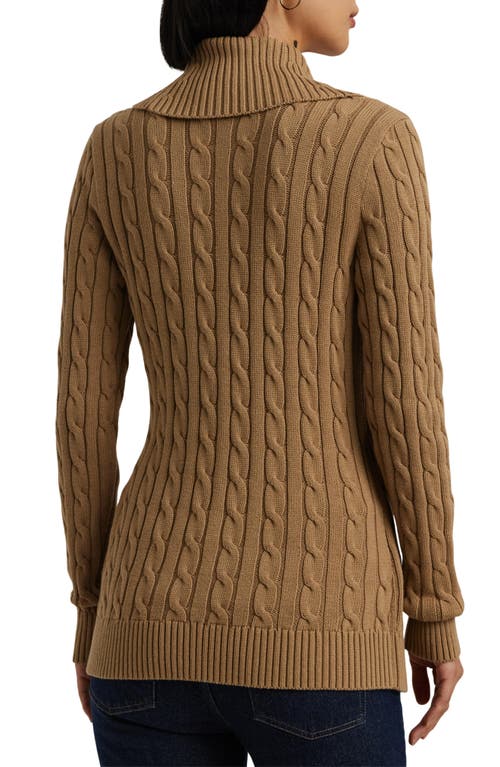Ralph Lauren Lauren Cable Stitch Cotton Wrap Cardigan In Classic Camel