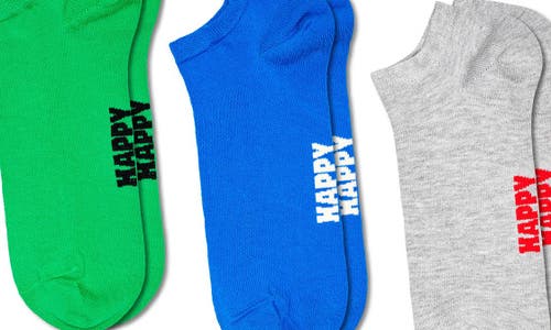 Happy Socks Assorted 3-pack Solid No-show Socks In Grey