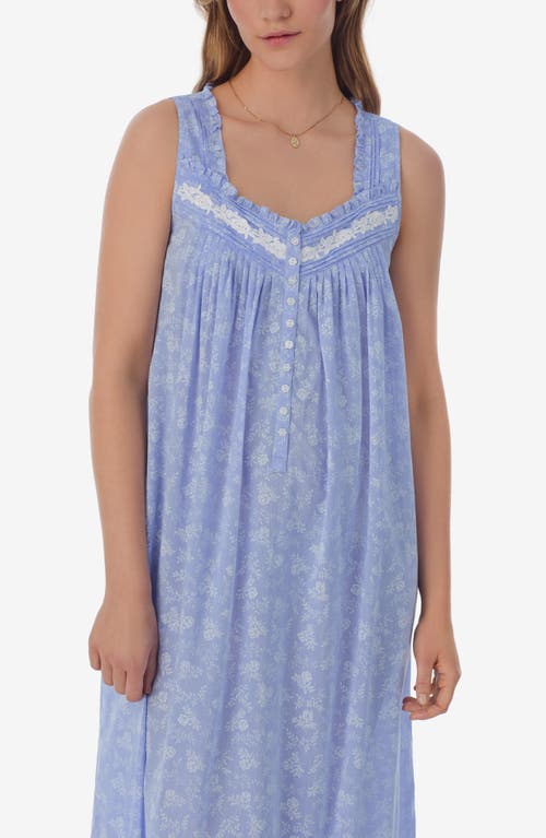 Shop Eileen West Floral Sleeveless Cotton Ballet Nightgown In Blue/white