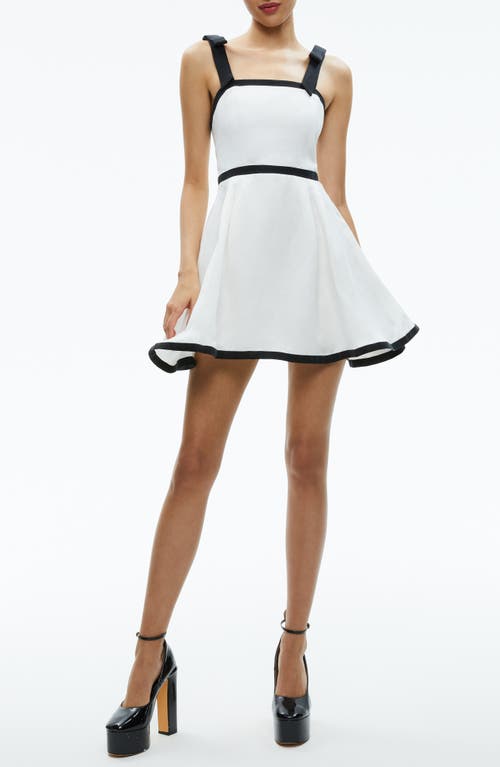 Alice + Olivia Eloisa Bow Shoulder Linen Blend Minidress Off White/Black at Nordstrom,