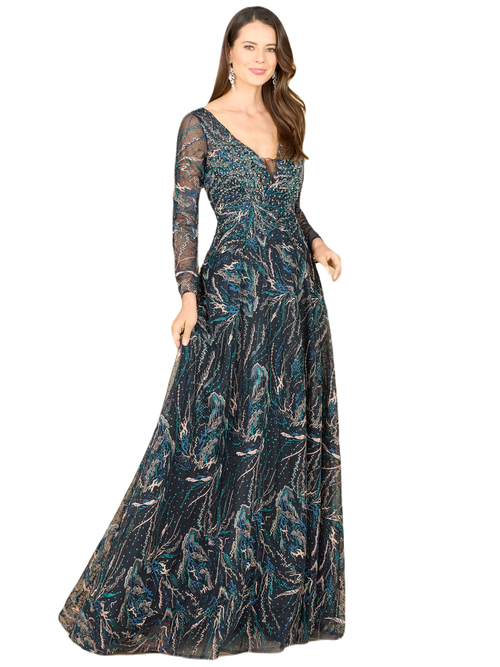 Shop Lara New York Lace Gown With Long Sleeves In Darkblue