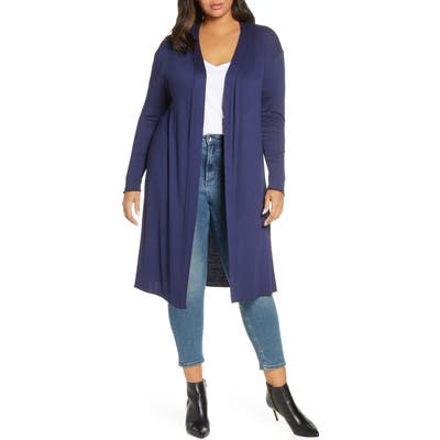 Plus Size Dantelle Long Cardigan, Blue