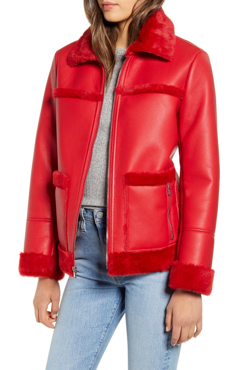 Faux Fur Trim Leather Jacket
