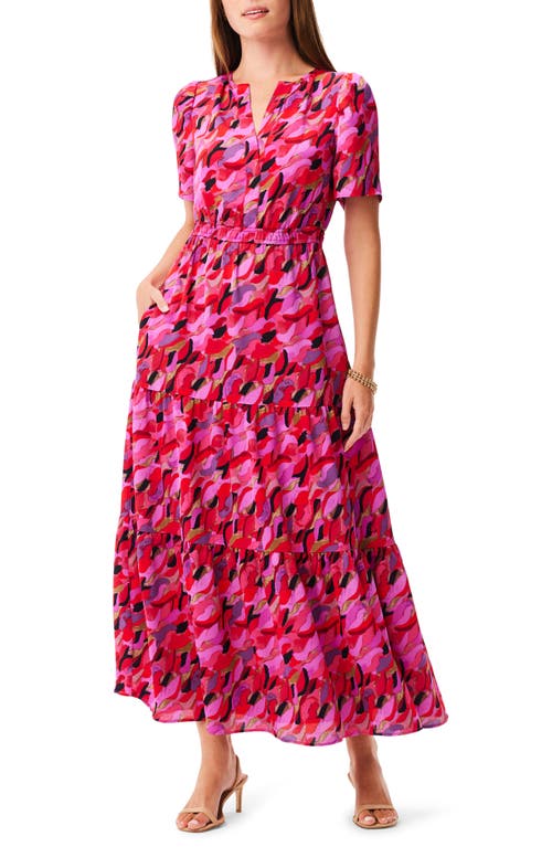 NIC+ZOE Petal Splash Short Sleeve Tiered Maxi Dress in Pink Multi
