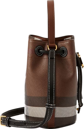 Burberry Mini Check Coated Canvas & Leather Bucket Bag