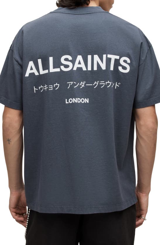 Allsaints Emblem Geo Print Regular Fit Camp Shirt In Blue