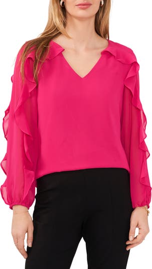 Chaus Ruffle Sleeve V-Neck Blouse in Green