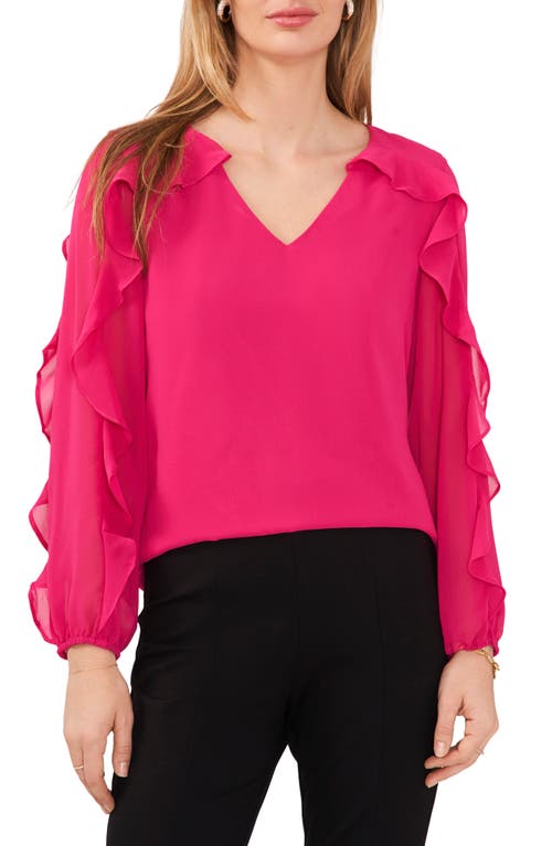 Ruffle Sleeve V-Neck Blouse in Power Pink