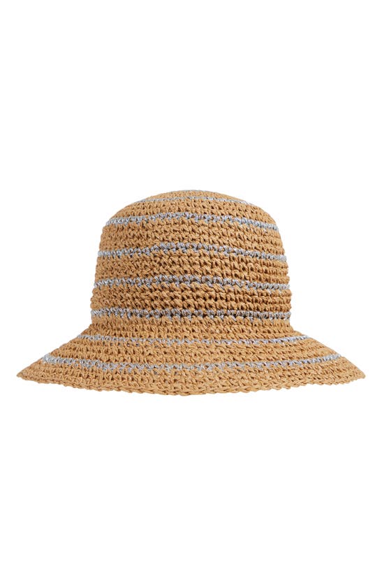 Bruno Magli Stripe Crochet Bucket Hat In Dk Natural/ White Lurex