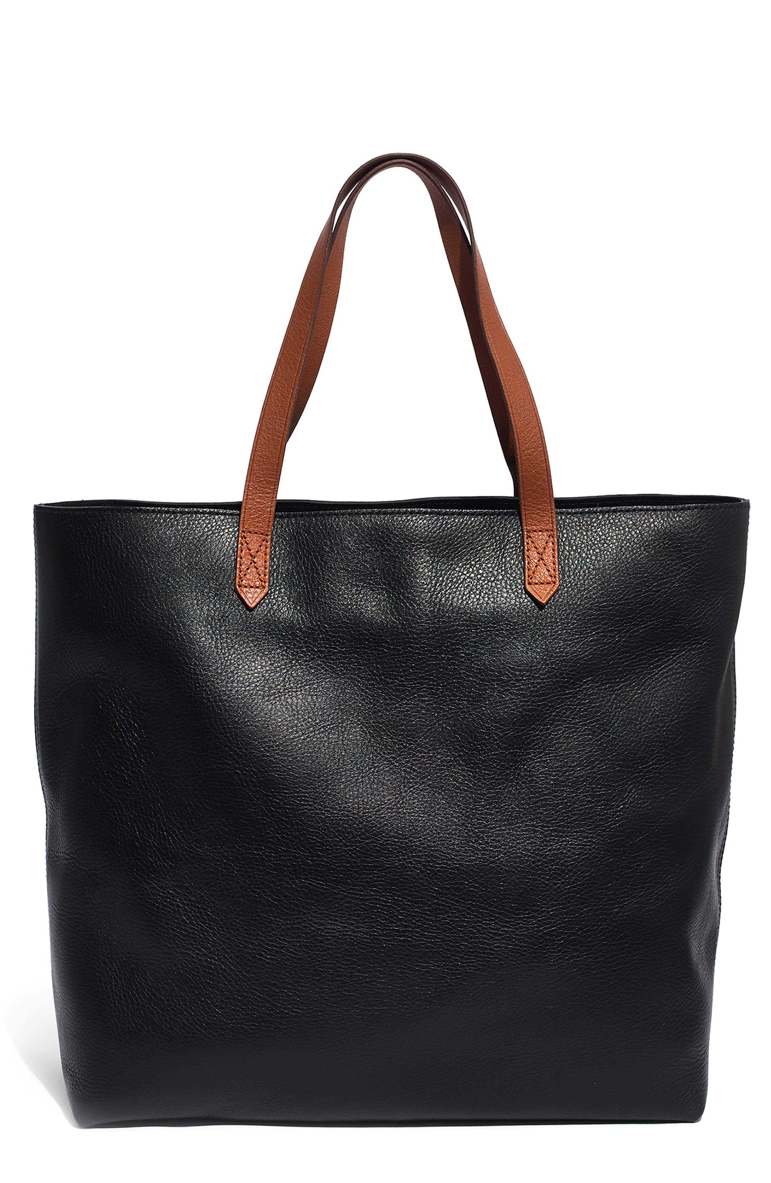 zip top leather tote