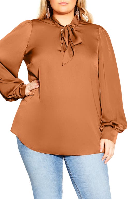 Shop City Chic In Awe Tie Neck Blouse In Toffeednu