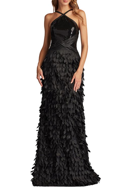 Sequin Halter Neck Gown in Black