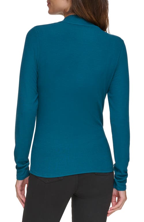 Andrew Marc Sport Twisted Mock Neck Long Sleeve Ribbed Top In Moody Teal