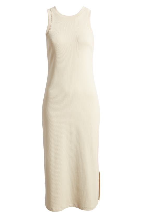 Shop Nordstrom Stretch Cotton Ribbed Tank Dress In Beige Burnt