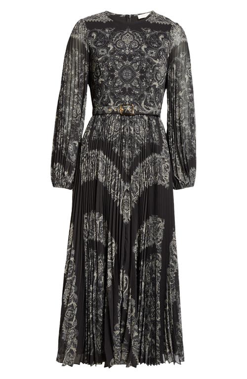 Shop Zimmermann Sunray Long Sleeve Pleated Georgette Dress In Black Paisley