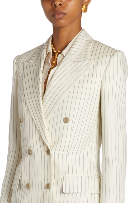 Shop Tom Ford Pinstripe Double Breasted Wool & Silk Blend Blazer In Ecru/black