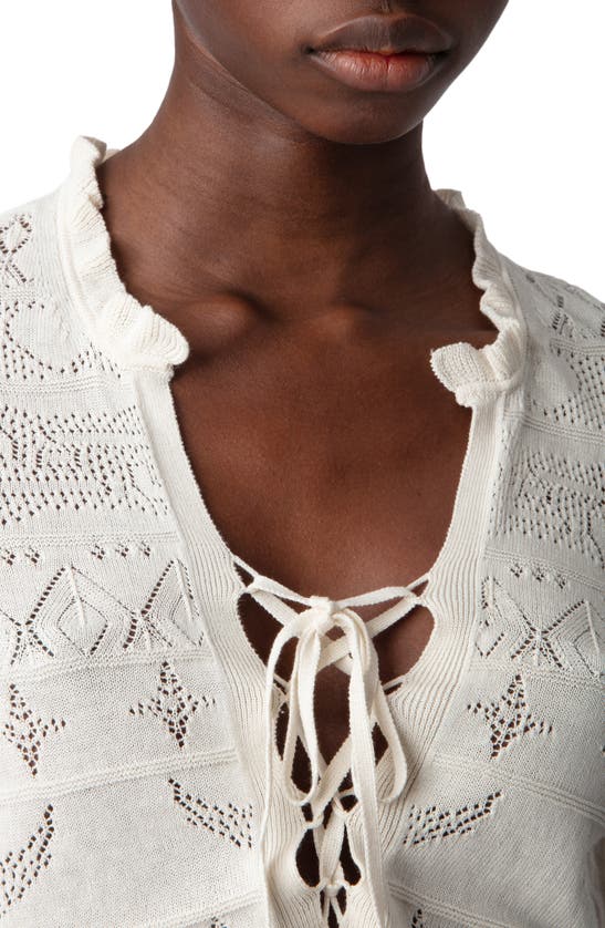 Zadig & Voltaire Taho Lace-up Pointelle Knit Sweater In Ecru