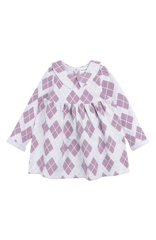 Shop Miles The Label Argyle Print Long Sleeve Cotton Collared Sweatshirt Dress In Dusty Purple