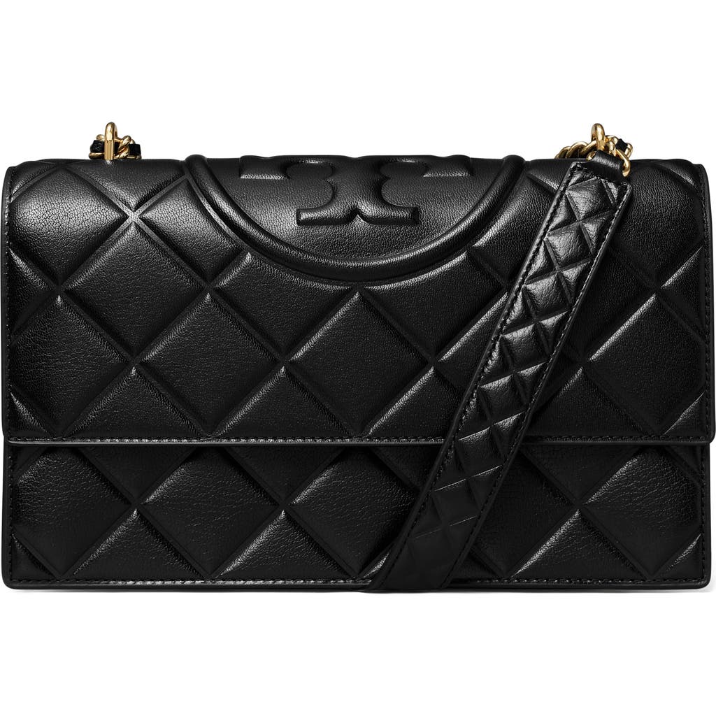 Tory Burch Small Fleming Diamond Quilted Leather Convertible Shoulder Bag In Black