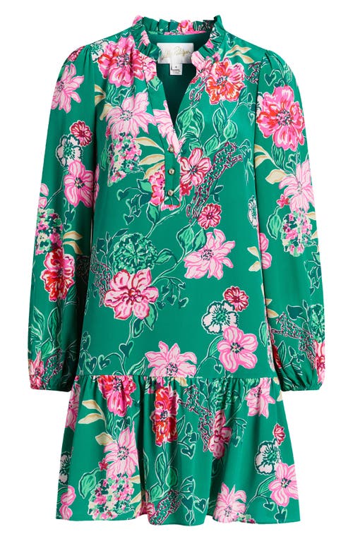 Lilly Pulitzer ® Evaline Floral Print Long Sleeve Silk Dress In Green Multi