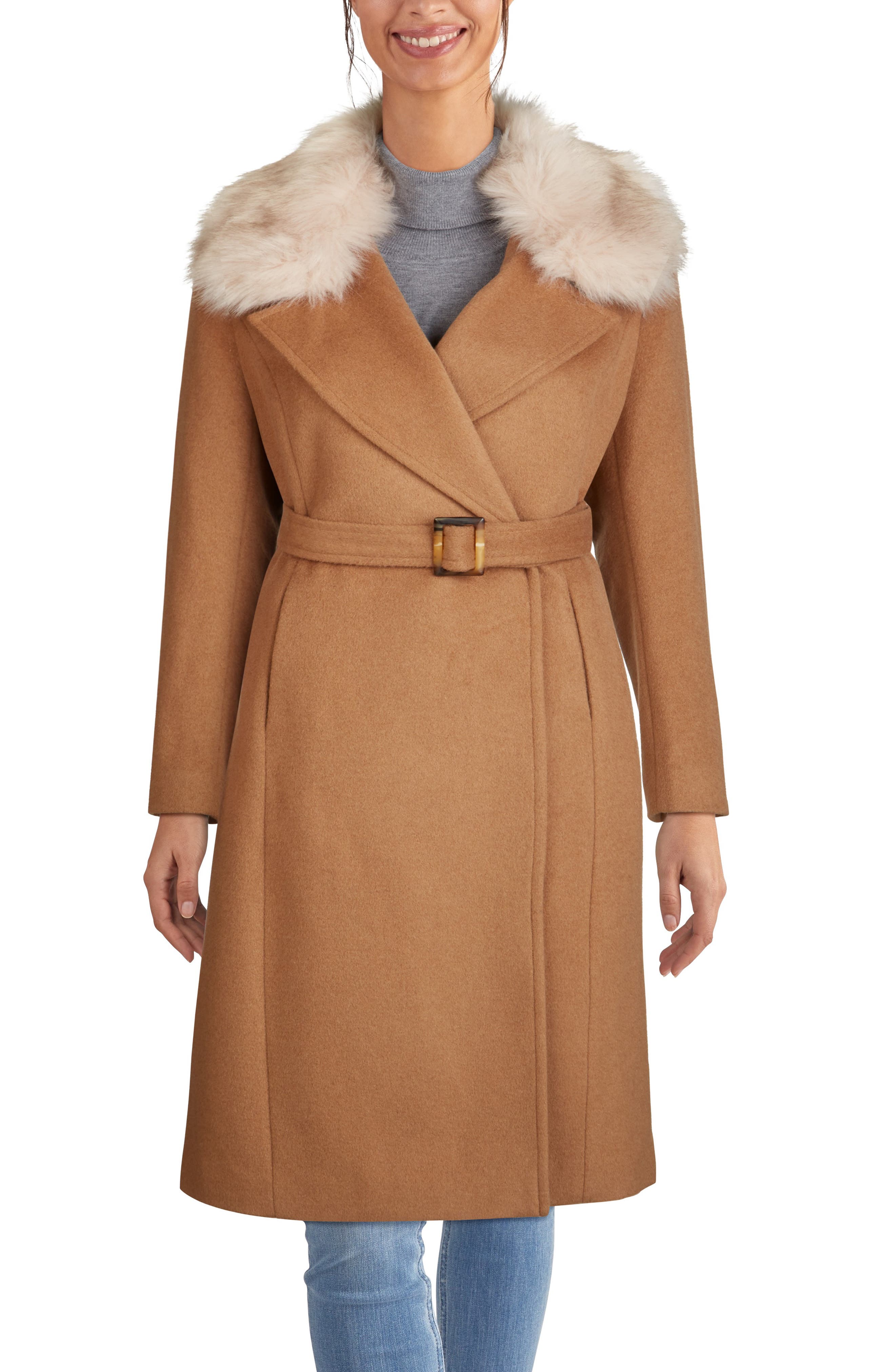 cole haan camel wrap coat