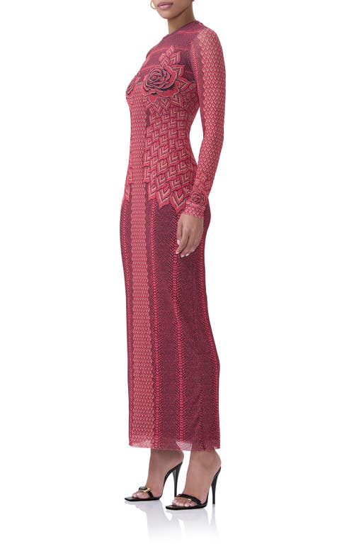 Shop Afrm Didi Long Sleeve Mesh Maxi Dress In Rouge Gilded Rose