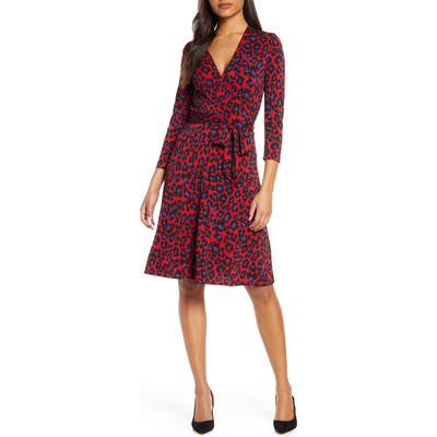 Leota Print Jersey Faux Wrap Dress, Red