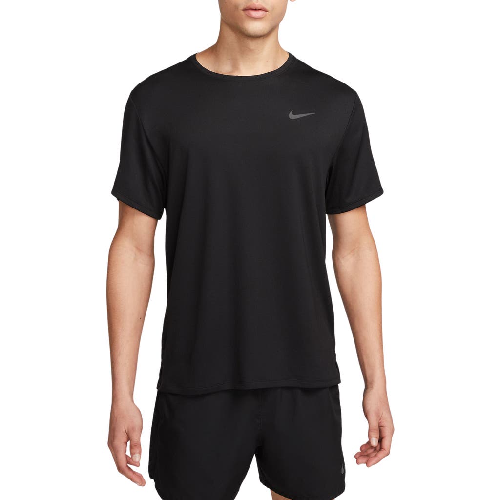 Nike Dri-fit Uv Miler Short Sleeve Running Top In Black/reflective Silv
