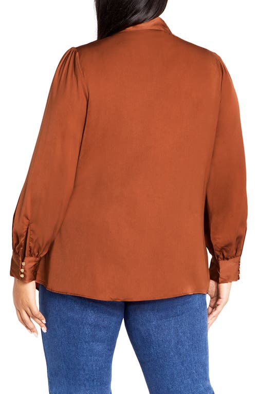 Shop City Chic In Awe Tie Neck Top In Toffee