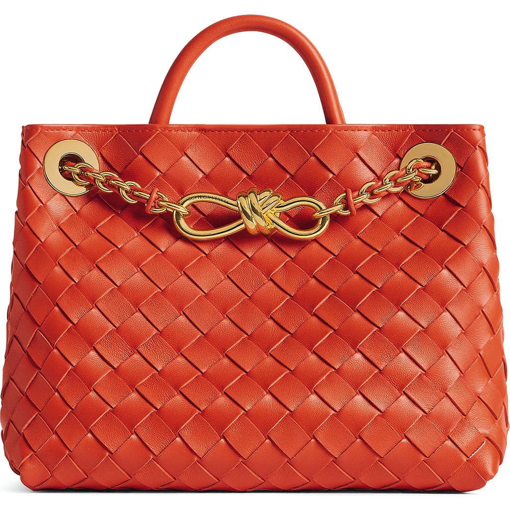 Bottega Veneta Small Andiamo Chain Leather Shoulder Bag In Orange-brass
