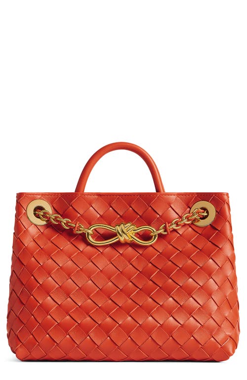 Small Andiamo Chain Leather Shoulder Bag in Orange-Brass
