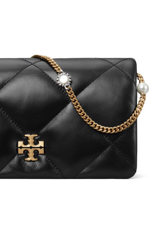 Shop Tory Burch Kira Quilted Leather Wallet On A Chain In Black