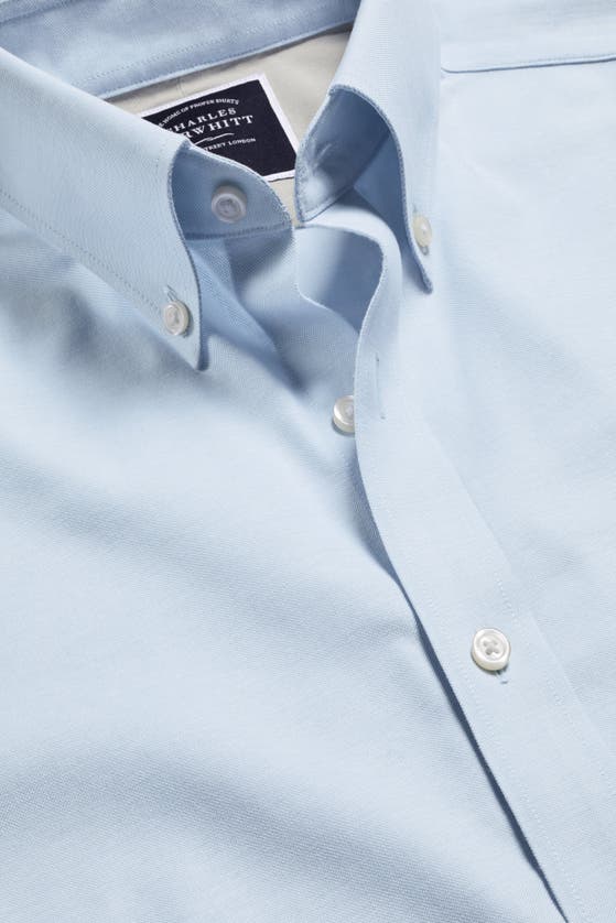 Shop Charles Tyrwhitt Slim Fit Button-down Collar Non-iron Stretch Oxford Shirt In Sky Blue