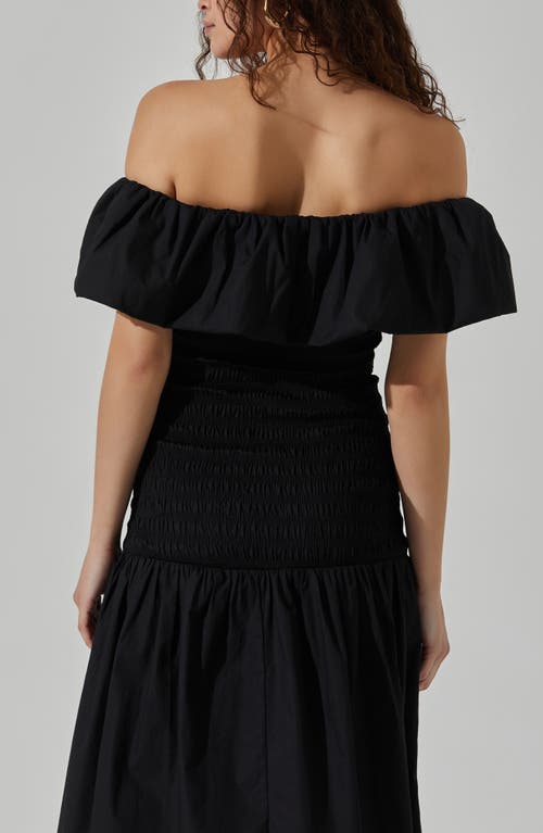 Shop Astr The Label Off The Shoulder Cotton Midi Dress In Black