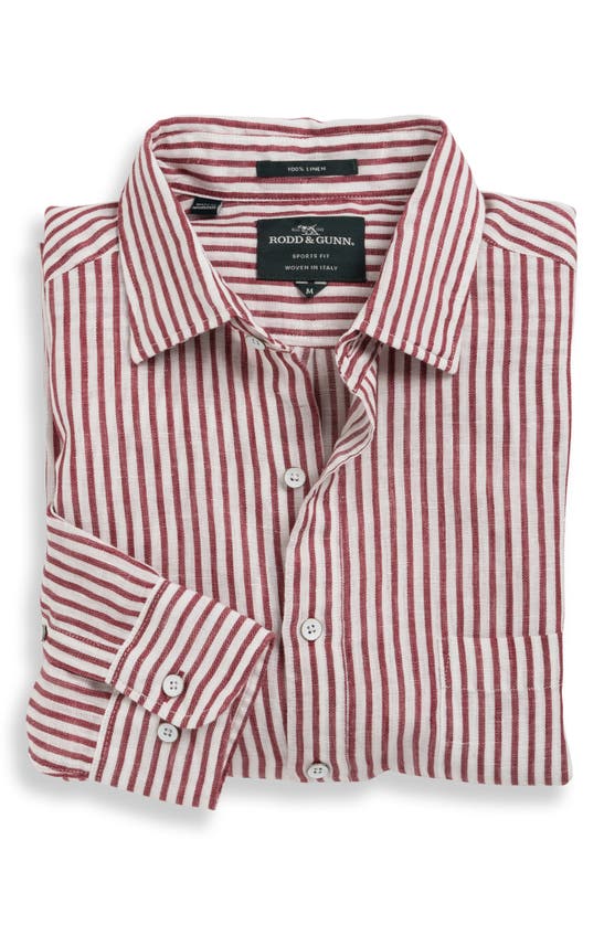 Rodd & Gunn Port Charles Stripe Linen Button-up Shirt In Sangria
