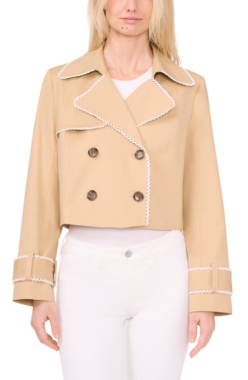 Shop Cece Scallop Double Breasted Crop Trench Coat In Hazelnut Beige