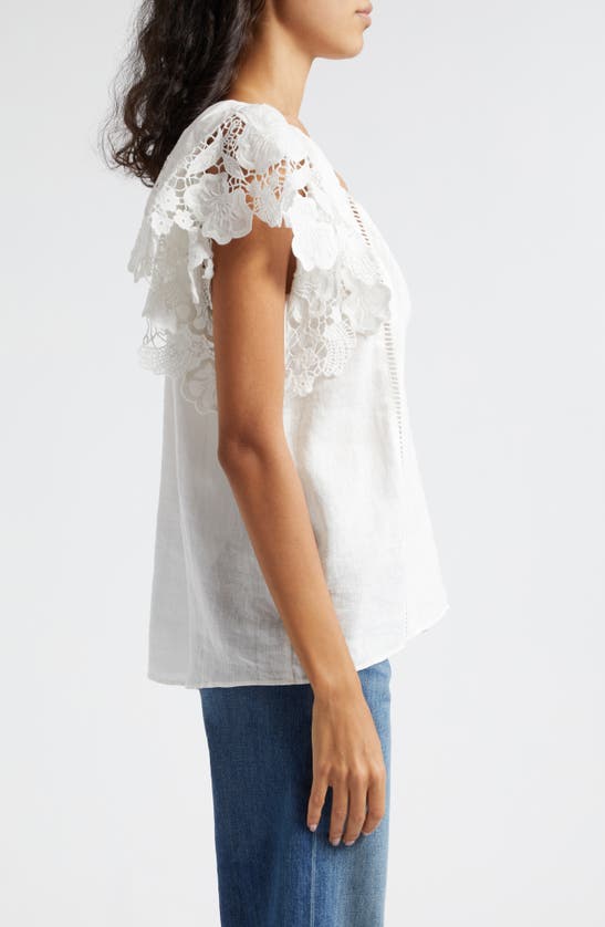 Shop Ramy Brook Hilllary Lace Sleeve Linen Top In White Embroidered Boho Linen