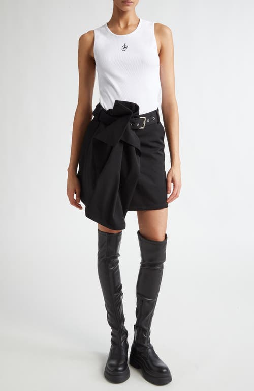 Shop Jw Anderson Foldover Belted Wool Gabardine Miniskirt In Black