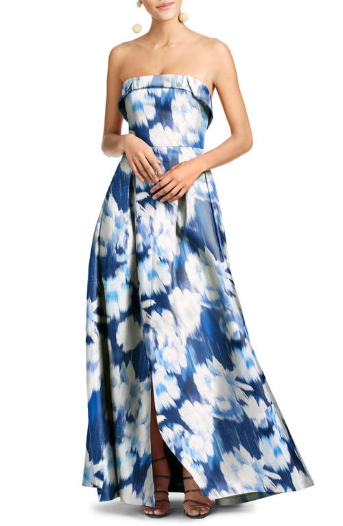 Sachin & Babi Brielle Floral Strapless Gown in Blue Ikat Floral at Nordstrom, Size 6