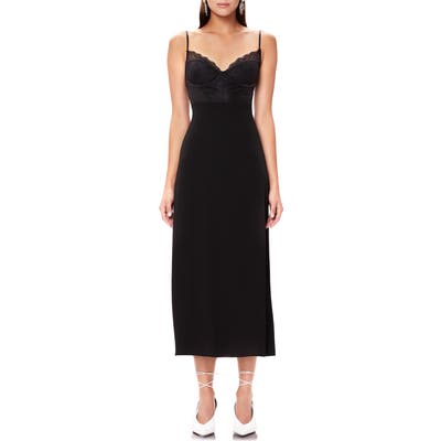 Afrm Bruna Lace Detail Midi Dress, Black