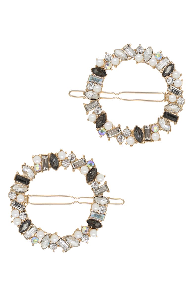 ETTIKA Set of 2 Crystal Ring Barrettes, Main, color, Gold