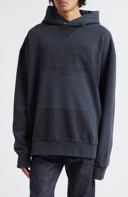 Shop Maison Margiela Embroidered Cotton Hoodie In Washed Black
