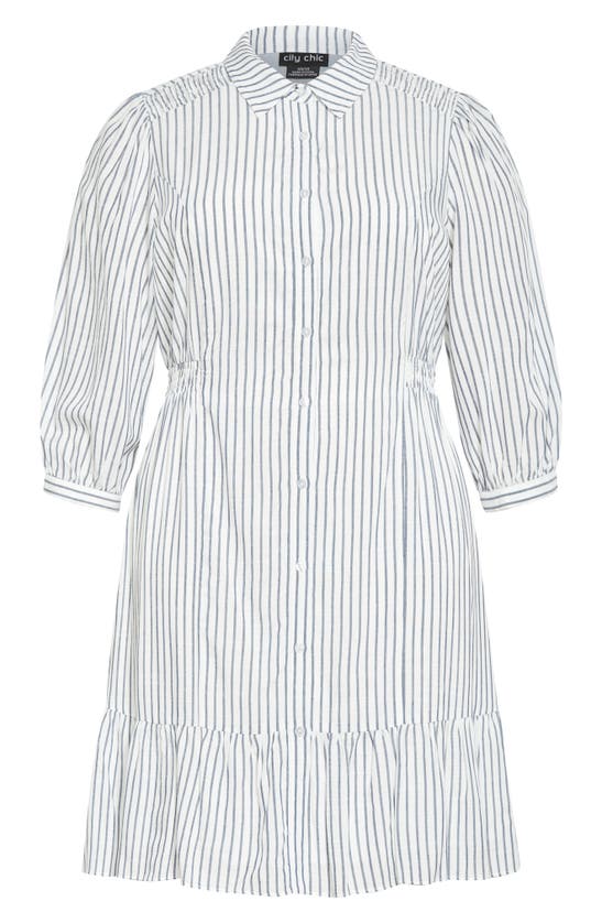 Shop City Chic Flynn Stripe Long Sleeve Shirtdress In Navy Stripe