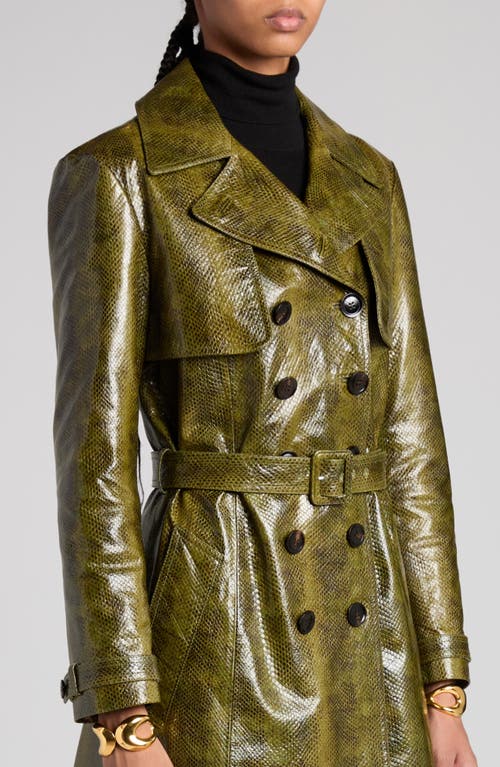 Shop Tom Ford Snakeskin Embossed Leather Trench Coat In Fg580 Olive