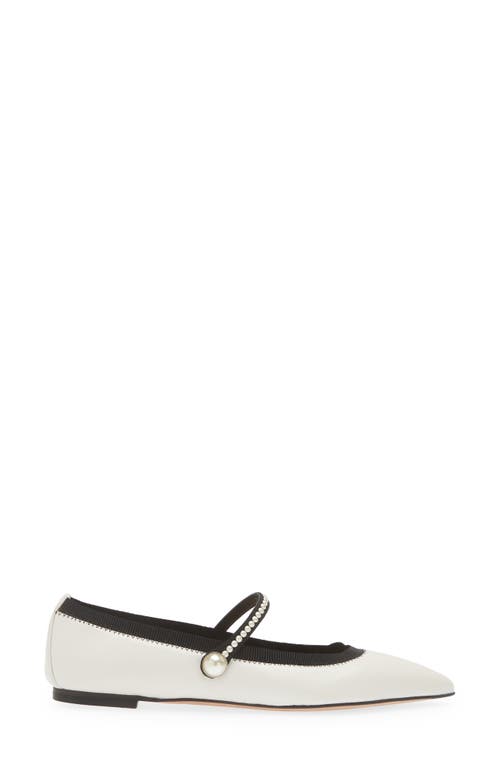 Shop Aquazzura Romy Pearly Strap Pointed Toe Mary Jane Flat In White