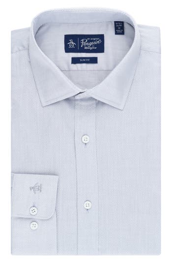 Original Penguin Diamond Dobby Slim Fit Dress Shirt In Silver