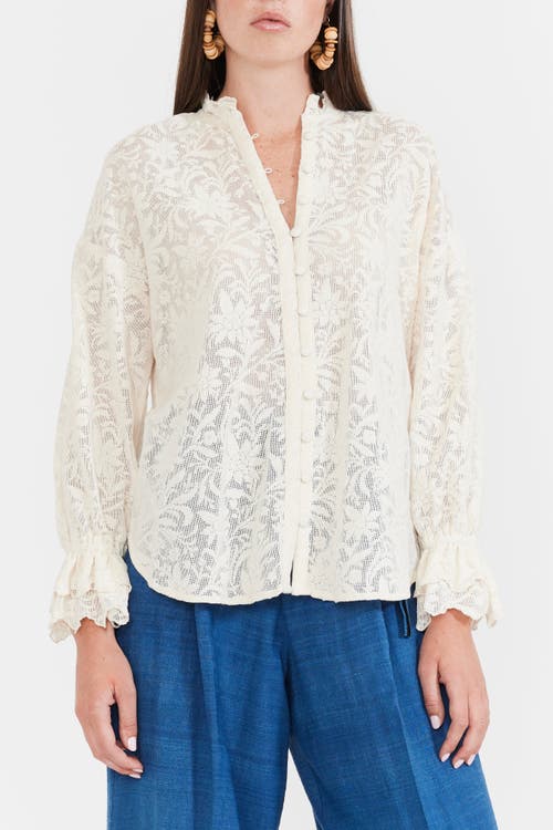 Shop Eddy Bellissima Buttondown In Ivory Crochet Lace