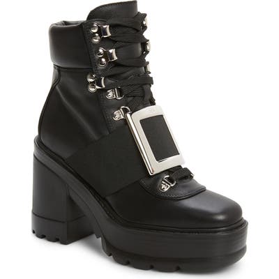 Roger Vivier Buckle Platform Hiking Boot, Black