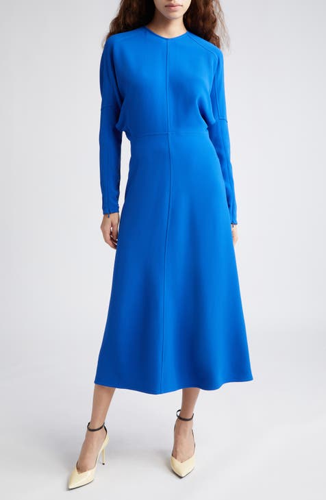 Michael Kors Navy Blue High Neck A-Line Circle Skirt Midi Dress