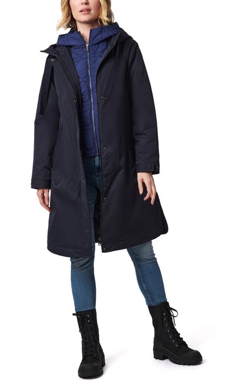 Bernardo Hooded Raincoat With Removable Hooded Bib In Deep Ocean